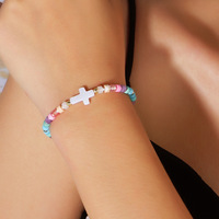 Bracelet Tendance Géométrique Tressé à la Main SRJPY avec Perles Croisées et Coquillages, Pierres Naturelles et Quartz Rose pour Femme