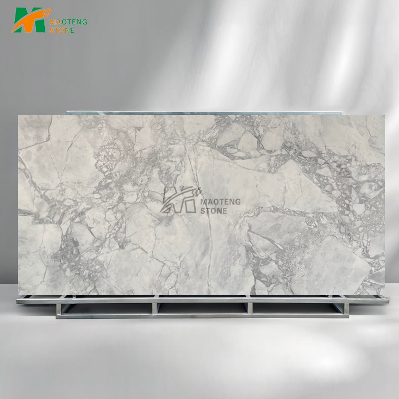 MT Stone White Grey Brecciated Texture Sintered Stone Slab for Villa ...