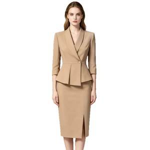 Lm Women's Suit <b>Skirt</b> Set Three Quarter Sleeve Black Formal Workwear Professional <b>Office</b> Wear Custom Made From Samples - Product Image 3