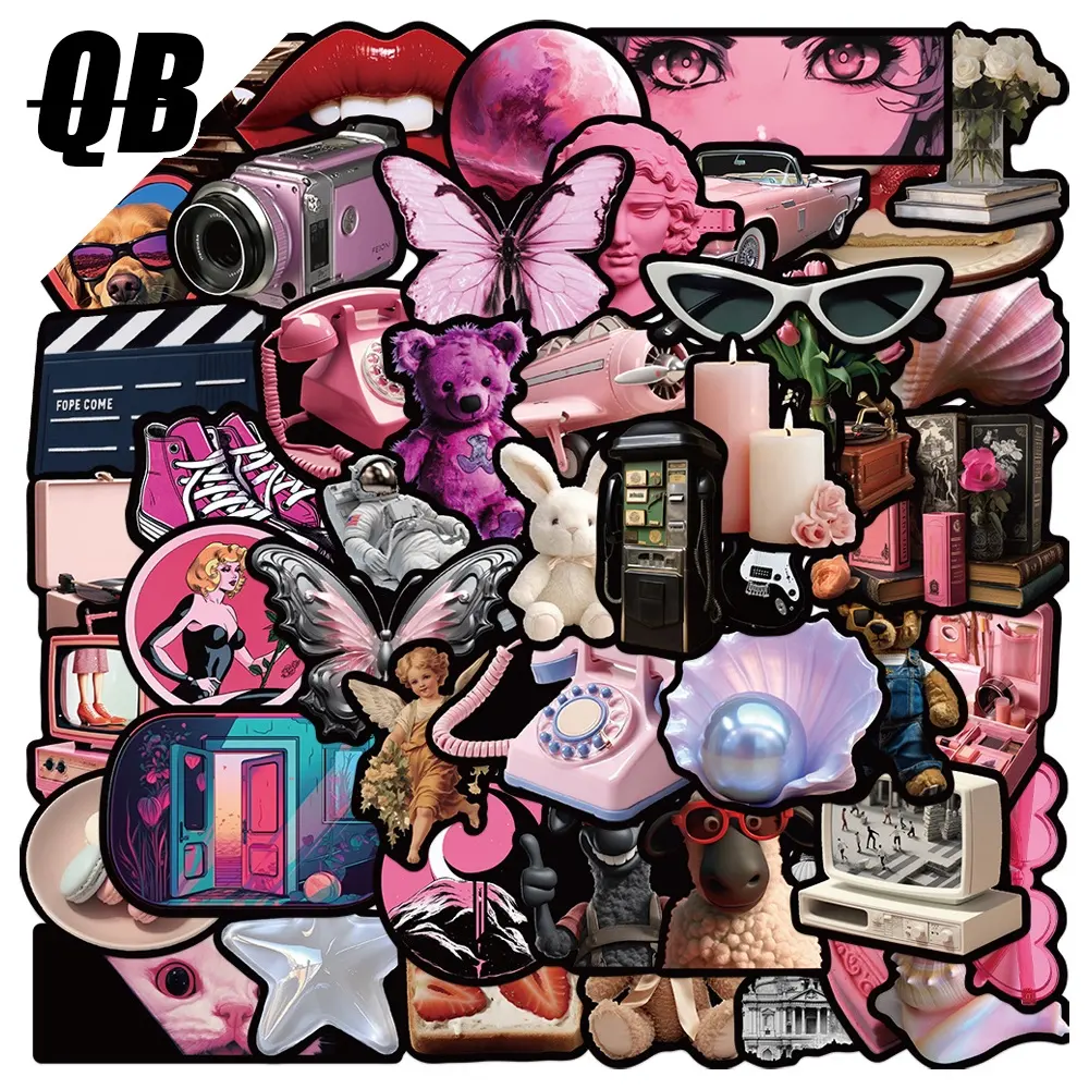 50 Stuks Cool Trendy Zwart Roze Meisje Decoratieve Sticker Voor Gitaar Bagage Skateboard Home Graffiti Cadeau Speelgoed Custom Label
