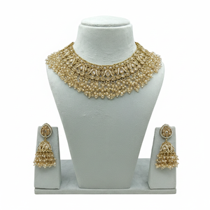 Conjunto nupcial étnico de perlas y Kundan de aleación blanca real, gargantilla chapada en oro pesado, hecho a mano, regalo para compromiso, boda, fiesta o aniversario - Product Image 2