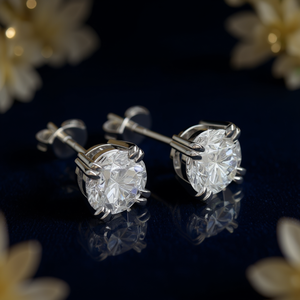 Orecchini di Diamanti Bianchi Champagne Taglio Brillante Rotondo Colore G Oro Bianco Naturale Gioielli Classici da Donna per Fidanzamento - Product Image 2