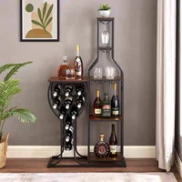 Étagère à vin solide à 5 niveaux, capacité de 11 bouteilles, porte-verres, finition marron rustique, structure en métal, design minimaliste et gain de place