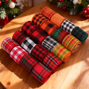 Cinta de Navidad con Alambre Impresa Personalizada de 63 mm, Lino <span class=keywords><strong>para</strong></span> Árbol de Navidad, Cintas con Borde de Alambre de 50 mm <span class=keywords><strong>para</strong></span> Decoración Navideña - Product Image 2