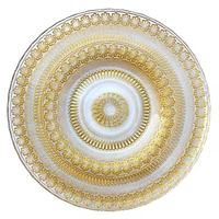 Vaisselle de haute qualité personnalisée non toxique, assiettes en verre à fleurs dorées en relief pour banquet de mariage