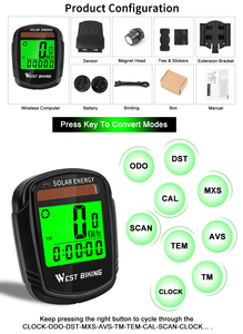 WEST BIKING Full Screen Backlight Waterproof Bicycle <strong>Computer</strong> Light Rainproof Speedometer Wireless Solar Exercise Bike <strong>Computer</strong> - Product Image 4