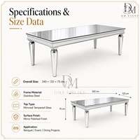 Table de salle à manger rectangulaire haut de gamme en acier inoxydable avec plateau miroir et pieds ronds effilés pour événements et banquets (vente en gros)