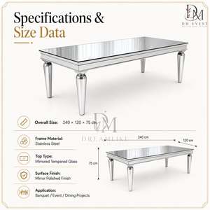 Mesa de Comedor Rectangular de Acero Inoxidable de Primera Calidad con Tapa de Espejo y Patas Redondas Cónicas para Eventos y Banquetes, Venta al Por Mayor - Product Image 4