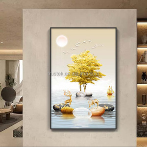 Art mural abstrait aquarelle Wabi-Sabi pour salon - <span class=keywords><strong>Peinture</strong></span> <span class=keywords><strong>moderne</strong></span> minimaliste verticale en porcelaine cristalline, confort luxueux - Product Image 6