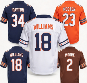 Maillot de football des Chicago Bears Payton # 34 Williams # 18 Hester # 23 Moore # 2 maillots de football américain pour hommes - Product Image 1
