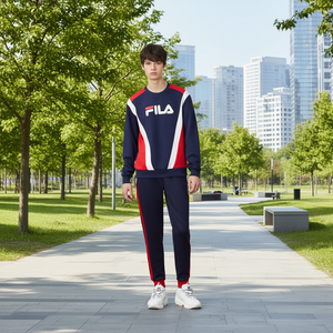 Ensemble de sweat-shirts à col rond Fila pour homme, coloris bleu marine, blanc et rouge, respirant, en molleton français, pour l'automne - Product Image 2