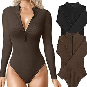 <span class=keywords><strong>Combinaison</strong></span> sexy à manches longues avec fermeture éclair sur le devant pour femmes - Product Image 2