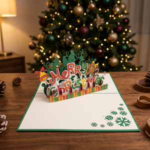 Merry Christmas Pop Card 3D Custom Design Handmade Paper Cutting Vietnam Handicraft Holiday <b>Gift</b> Best Choice Letters Souvenir - Product Image 1