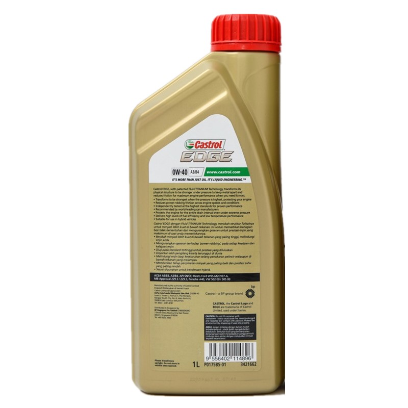 Genuine Edge 0W-40 SN/CF, Fluid Titanium, Full Synthetic Motor Oil, 24 Bottles/Carton Oil Parts Image 6