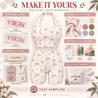 Set Yoga Wanita untuk Olahraga di Gym, Motif Bunga di Seluruh Bagian, Bra Halter, Celana Pendek Pengontrol Perut, Pilates, Kain Daur Ulang, Elastisitas Tinggi