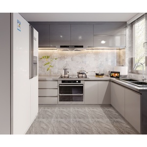 Set di Mobili da Cucina Modulari Moderni in Laccato Bianco/Acrilico con Design Gratuito per 48 Ore, per Appartamenti e Sale da Pranzo, Prodotti in Cina - Product Image 3