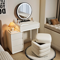 Nouvelle coiffeuse en bois massif laqué modèle 2025, style crème, chambre à coucher, simple, moderne, commode à tiroirs, petite coiffeuse éclairée