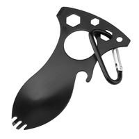 Kit de survie en plein air CT-8045 noir, multi-outils EDC avec poignée multifonctionnelle en acier inoxydable, petite cuillère et cuillère-fourchette