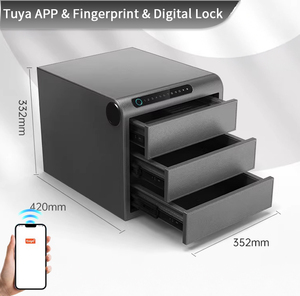 CEQSAFE Coffre-fort intelligent avec WIFI et Bluetooth, application TUYA, 3 tiroirs en cuir de qualité supérieure, rangement sécurisé, boîte de rangement personnalisée avec empreinte digitale - Product Image 1