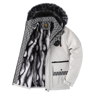 Men's <b>Parker</b> Leisure Cross-Border Long Fleece Windproof Autumn Winter Coat Solid Color Hooded Polyester ODM Casual - Product Image 4