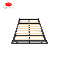 Structure durable Cadre de lit en métal à lattes de bois simples et portables personnalisées avec pieds de lit pliables et tête de lit pliable