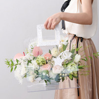 2021 coréen Bouquet frais fleur emballage boîte florale cadeau boîtes PVC Transparent boîte avec poignée emballage pour fleuriste fournitures
