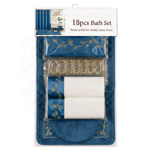 Set <span class=keywords><strong>da</strong></span> <span class=keywords><strong>Bagno</strong></span> 18 Pezzi Lusso Blu Reale Ricamo Oro Tenda Impermeabile Tappeto Antiscivolo Asciugamani Assorbenti Ingrosso - Product Image 4