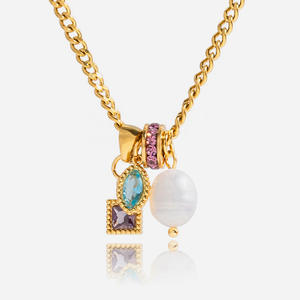 Waterproof Tarnish Free Stainless Steel PVD 18K Gold Plated Jewelry Zircon <strong>Pearl</strong> Fashion <strong>Pendant</strong> Dainty Charm <strong>Necklace</strong> for Women - Product Image 1