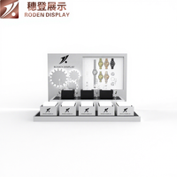 Support de Présentation de Montre Personnalisé Blanc+Noir 3D Mécanique avec Fenêtre Arrière, Coussin de Présentation Unique pour Montre, en MDF+Cuir PU+Acrylique