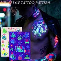 Autocollants de tatouage temporaire personnalisés SS26 de haute qualité, motifs cœur, note, étoile, fluorescent UV, non toxiques, pour festivals et raves
