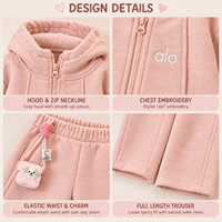 Ensemble assorti survêtement pour petites filles : sweat à capuche rose zippé et pantalon large – Vente en gros, OEM, ODM, Marque privée personnalisée
