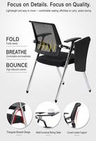 Chaise de formation pliable avec tableau d'écriture intégré, structure métallique, design nordique pour usage bureautique