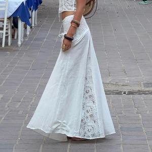 Falda midi de cintura alta con encaje tejido blanco para mujer, falda de moda para vacaciones de verano - Product Image 6