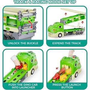 JinYing <b>Dinosaur</b> Truck Toys Foldable Track & 2 Player Race Mode Transport Carrier with <b>Light</b> and Music for Kids - Product Image 4