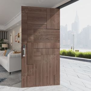 Puerta Principal Exterior de Madera Pivotante Personalizada, Resistente a la Corrosión, Libre de Formaldehído, Estilo Americano de Lujo, en Oferta - Product Image 5