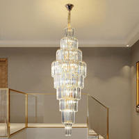 Luminaire suspendu pour escalier design moderne Luminaire suspendu pour hall de villa Grand lustre en cristal doré K9