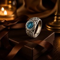 Bague ouverte réglable en cuivre, large bande sculptée vintage avec incrustation de pierre bleue, bijou rétro unisexe