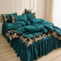 Ensemble de literie de mariage 4 pièces en fibre de polyester 100% luxueuse, vert paon, style européen, adapté à toutes les saisons, doux pour la peau