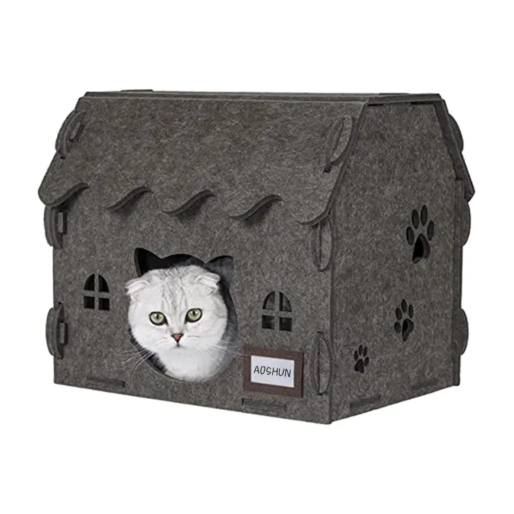 Çok tarzı ayrılabilir keçe kedi mağara yatak çadır ev barınak küçük büyük köpek yatağı Pet yatak keçe ev evcil hayvanlar için