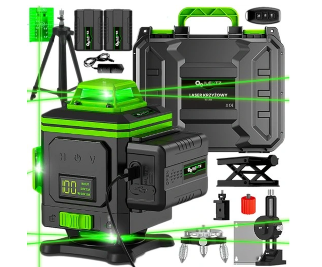 Lazer Level Green Beam Laser Cross 16 Line Self Leveling 4D Auto Rotary Construction 360 Degree Set