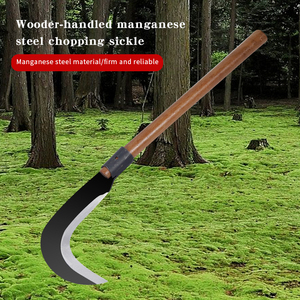 Faucille en forme de croissant en acier au manganèse à manche en bois, tondeuse à gazon agricole, couteau incurvé, civil et jardin - Product Image 2