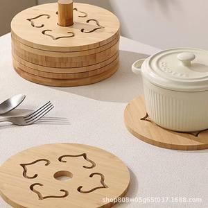 Sous-verres ronds en bambou avec motif floral, résistants à la chaleur, couleur bois naturel, pour la protection de la vaisselle - Product Image 5