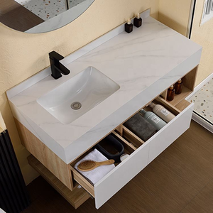 Meubles de salle de bain muraux de style moderne, vente chaude 2025, lavabo <span class=keywords><strong>en</strong></span> <span class=keywords><strong>bois</strong></span> imperméable bon marché avec miroir LED - Product Image 4
