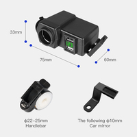 Pengisi Daya Ponsel Mobil Sepeda Motor USB Ganda 4,2A + Soket Pemantik Rokok Voltmeter Digital 12-24V Dudukan Stang & Cermin
