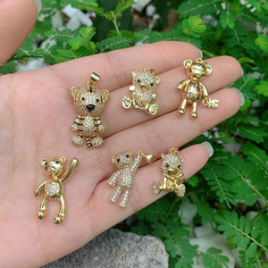 批发 2026 独特礼物镀金锆石爱心泰迪熊长项链吊坠 - Product Image 1