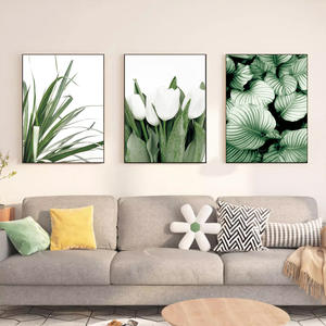 Nouvelles feuilles vertes et <span class=keywords><strong>fleurs</strong></span> roses Simple <span class=keywords><strong>peinture</strong></span> décorative <span class=keywords><strong>triptyque</strong></span> salon chambre décoration murale - Product Image 2