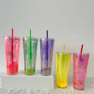 Gobelet en plastique PS de 24oz personnalisé arc-en-ciel dans le moule gobelets transparents avec couvercle pour boissons froides ou chaudes pour la rentrée scolaire