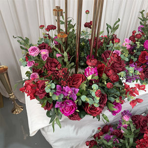 Nouveaux centres de table en soie avec fleurs de rose bordeaux et verdure, style moderne, incassables, pour décoration de mariage - Product Image 1