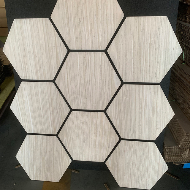 Hexagonal Wood Grille Polyester Acoustic Panel Eco-friendly Sound Insulation Decorative Board for Office & Cinema