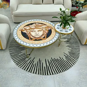 Conjunto de mobiliário luxuoso moderno, sala de estar, mobiliário, mesa de café, mosaico de mármore, moda nórdica, redonda, centro personalizado, conjunto de mesa de café
